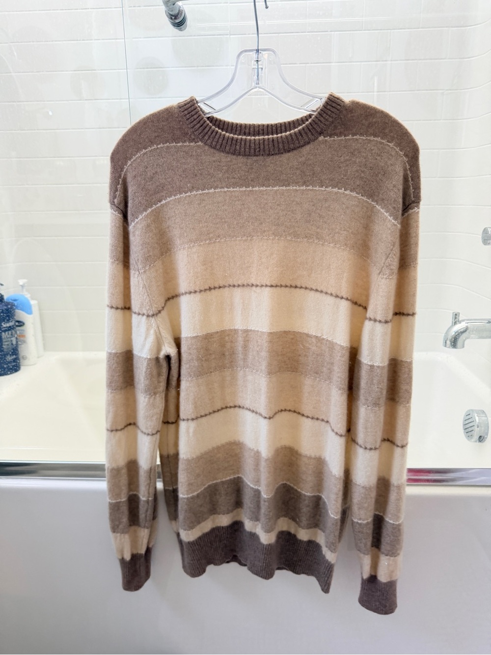 Daniel Cremieux Striped Crewneck Sweater — Brown & Cream